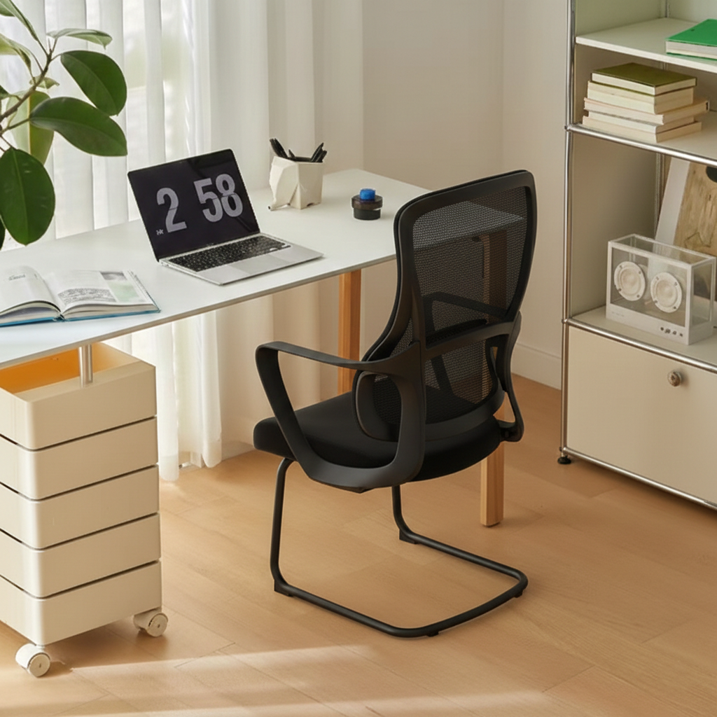 Stylish Black Mesh Executive Desk Chair - Minimalist High-End Visitor Chair With Memory Foam Seat & Steel Frame For Home Office Cuvalon