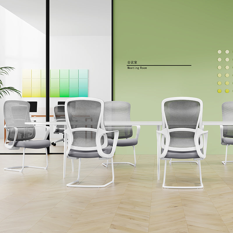 Modern Fixed Armrests Mesh Fabric Desk Chair - Minimalist Lumbar Support & Durable A3 Steel Frame For Home Office Cuvalon