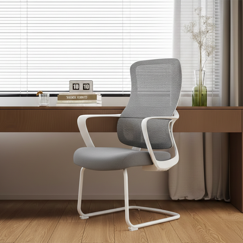 Modern Fixed Armrests Mesh Fabric Desk Chair - Minimalist Lumbar Support & Durable A3 Steel Frame For Home Office Cuvalon