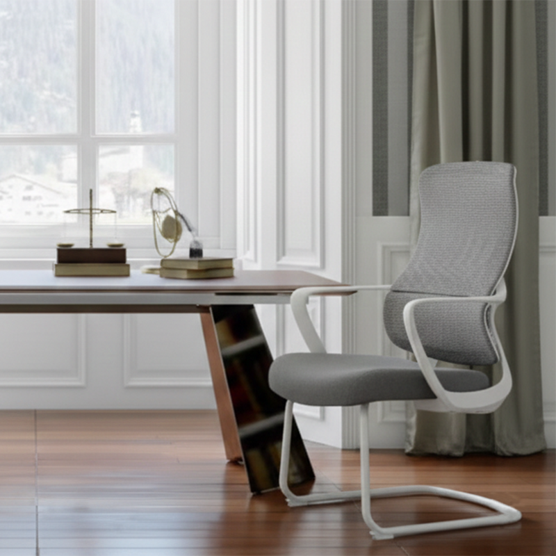Modern Fixed Armrests Mesh Fabric Desk Chair - Minimalist Lumbar Support & Durable A3 Steel Frame For Home Office Cuvalon