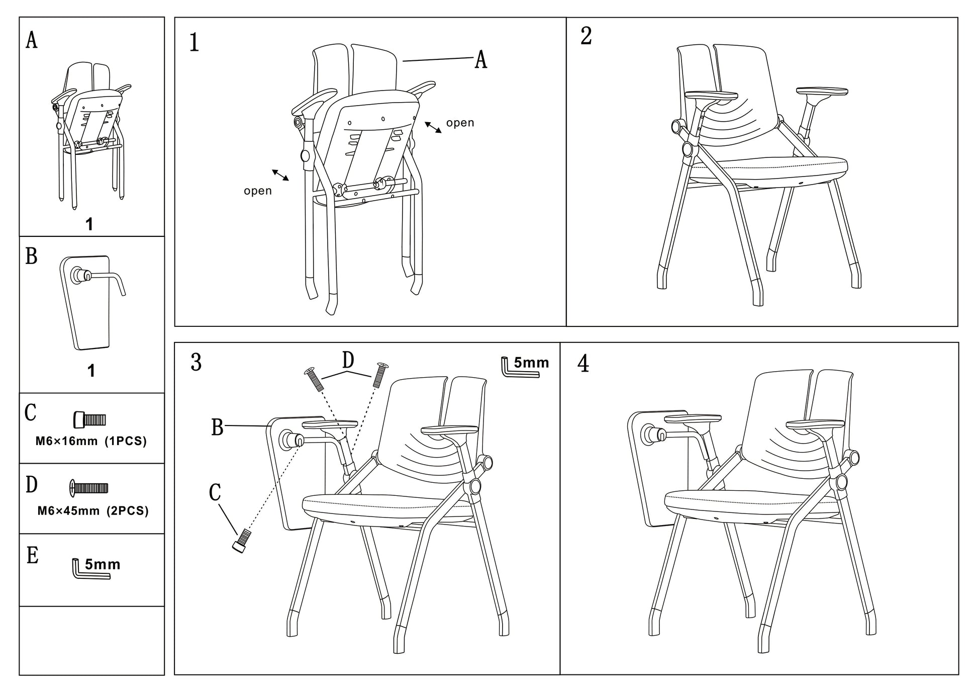 Premium High-Density Sponge Ergonomic Desk Chair - Minimalist Foldable Chair With Adjustable Armrests & Writing Board For Home Office Cuvalon