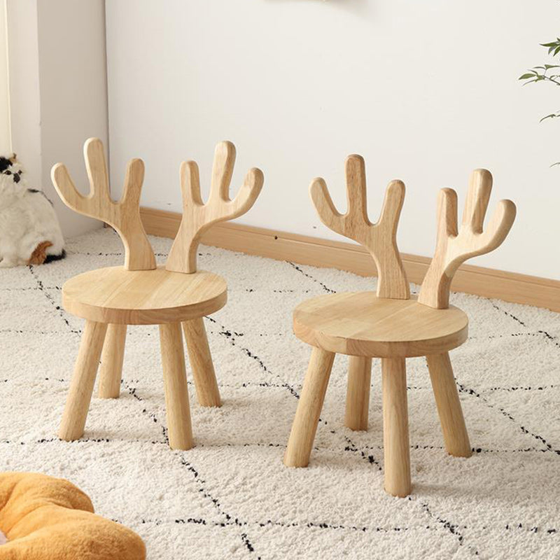 Contemporary Creative Solid Wood Antler Round Kids Low Stool With Backrest For Living Room And Entryway Cuvalon