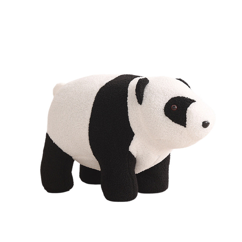 Contemporary Creative Kids Bear Shape Teddy Fleece Solid Wood Multi-layer Board Pine Wood Low Stool Backless Armless For Living Room Cuvalon