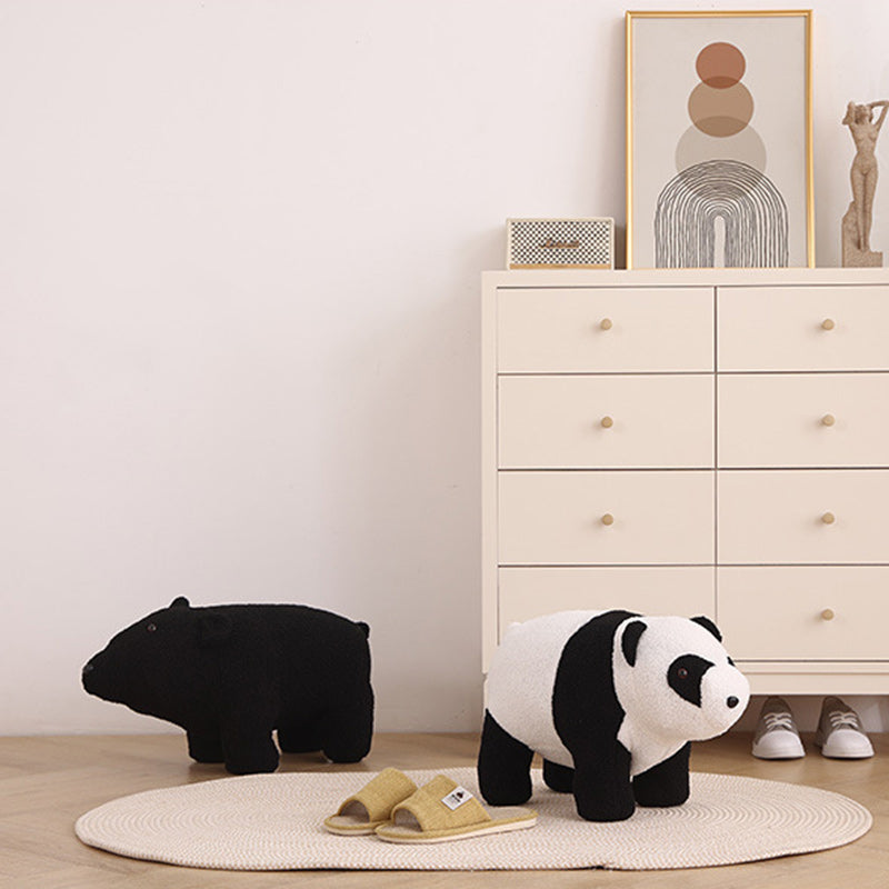 Contemporary Creative Kids Bear Shape Teddy Fleece Solid Wood Multi-layer Board Pine Wood Low Stool Backless Armless For Living Room Cuvalon