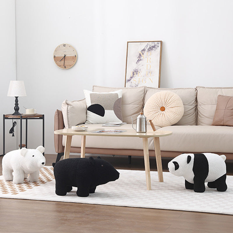 Contemporary Creative Kids Bear Shape Teddy Fleece Solid Wood Multi-layer Board Pine Wood Low Stool Backless Armless For Living Room Cuvalon