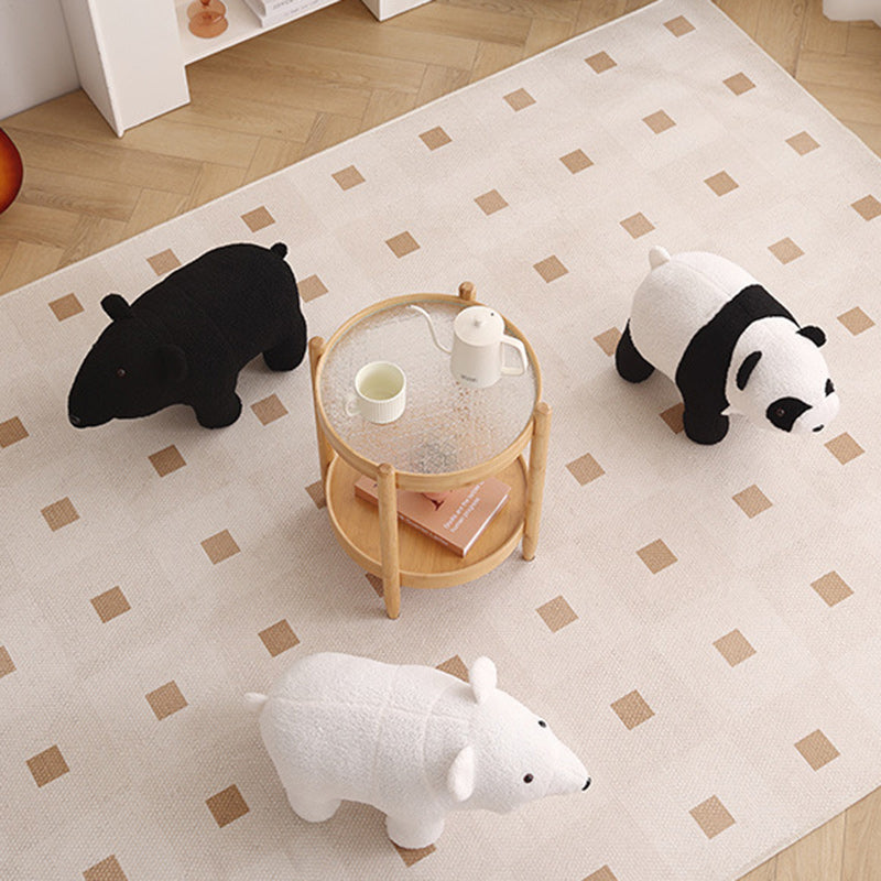 Contemporary Creative Kids Bear Shape Teddy Fleece Solid Wood Multi-layer Board Pine Wood Low Stool Backless Armless For Living Room Cuvalon