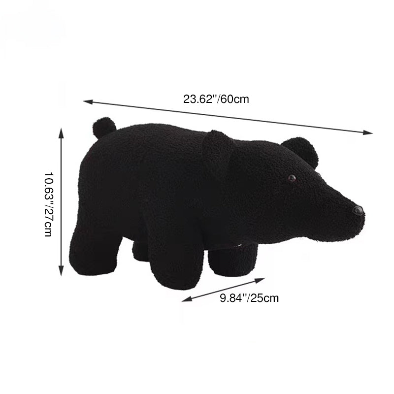 Contemporary Creative Kids Bear Shape Teddy Fleece Solid Wood Multi-layer Board Pine Wood Low Stool Backless Armless For Living Room Cuvalon