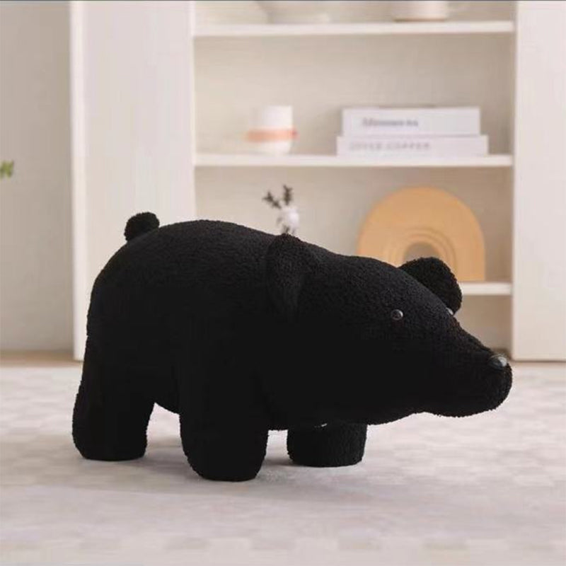 Contemporary Creative Kids Bear Shape Teddy Fleece Solid Wood Multi-layer Board Pine Wood Low Stool Backless Armless For Living Room Cuvalon