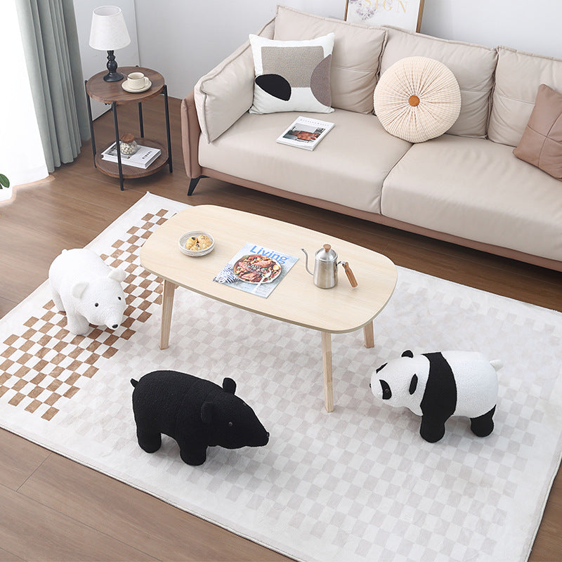 Contemporary Creative Kids Bear Shape Teddy Fleece Solid Wood Multi-layer Board Pine Wood Low Stool Backless Armless For Living Room Cuvalon