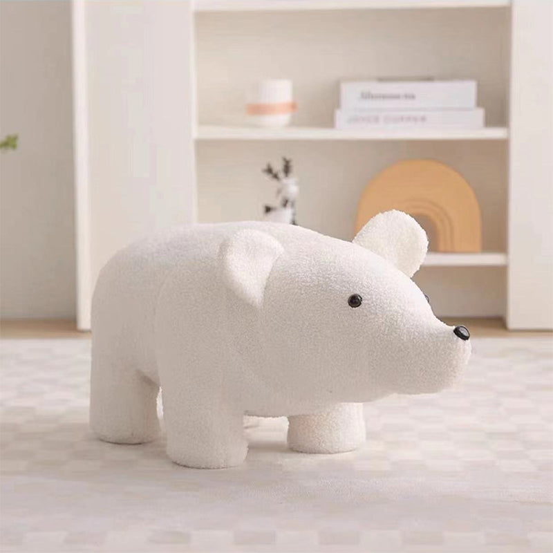 Contemporary Creative Kids Bear Shape Teddy Fleece Solid Wood Multi-layer Board Pine Wood Low Stool Backless Armless For Living Room Cuvalon