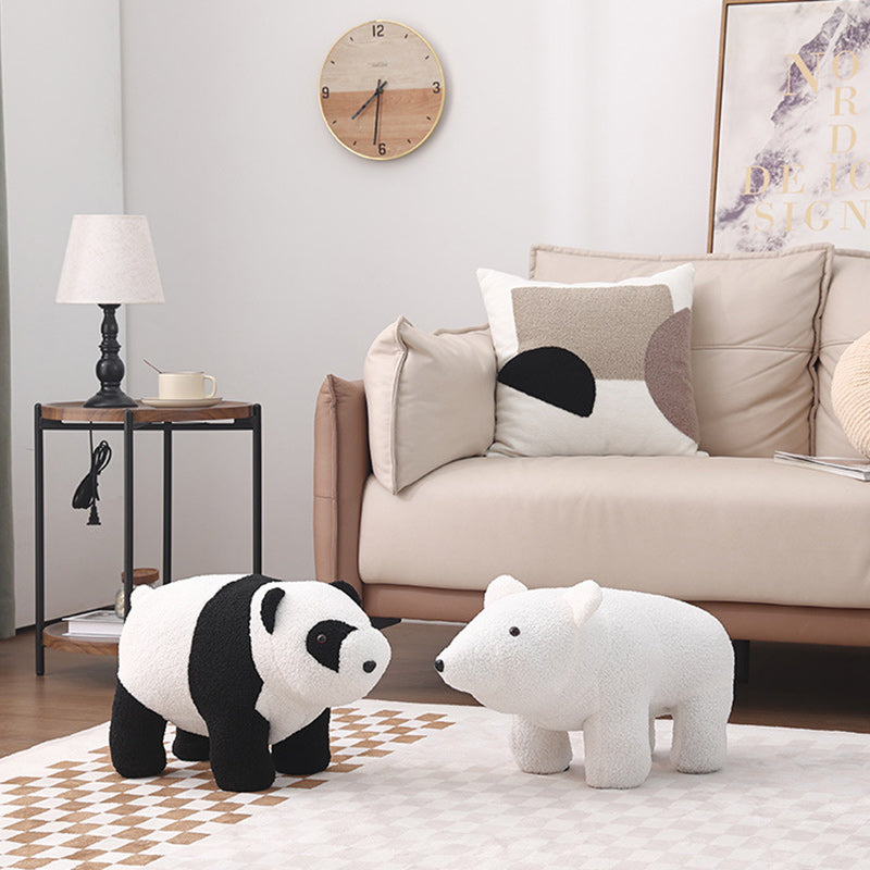 Contemporary Creative Kids Bear Shape Teddy Fleece Solid Wood Multi-layer Board Pine Wood Low Stool Backless Armless For Living Room Cuvalon