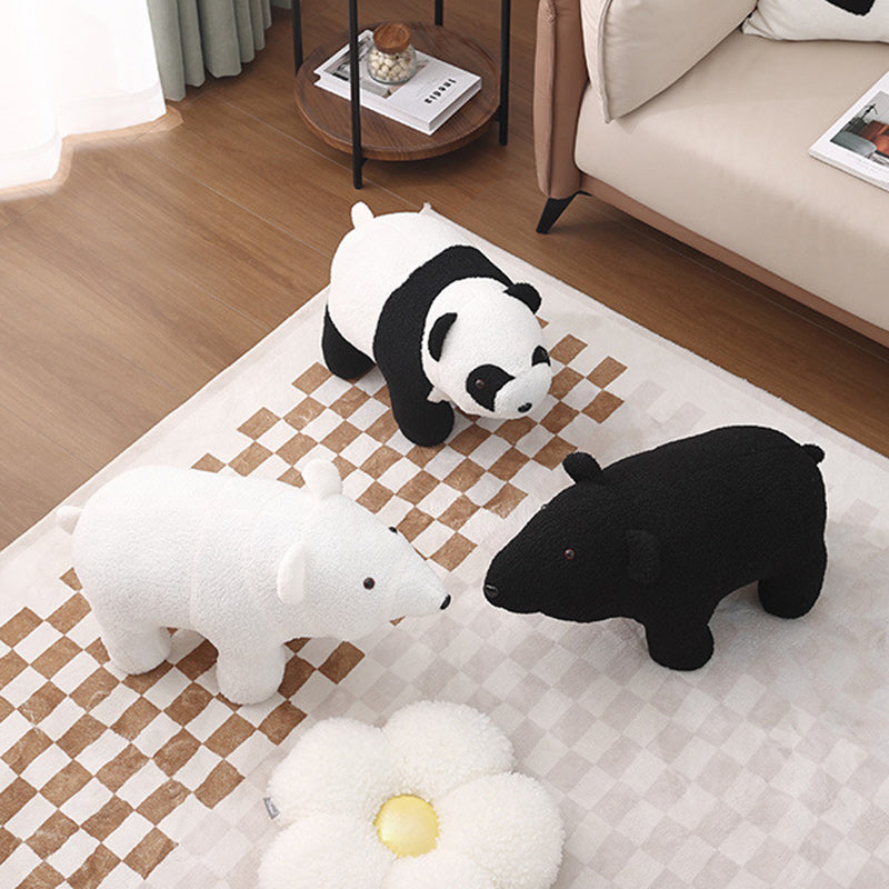 Contemporary Creative Kids Bear Shape Teddy Fleece Solid Wood Multi-layer Board Pine Wood Low Stool Backless Armless For Living Room Cuvalon