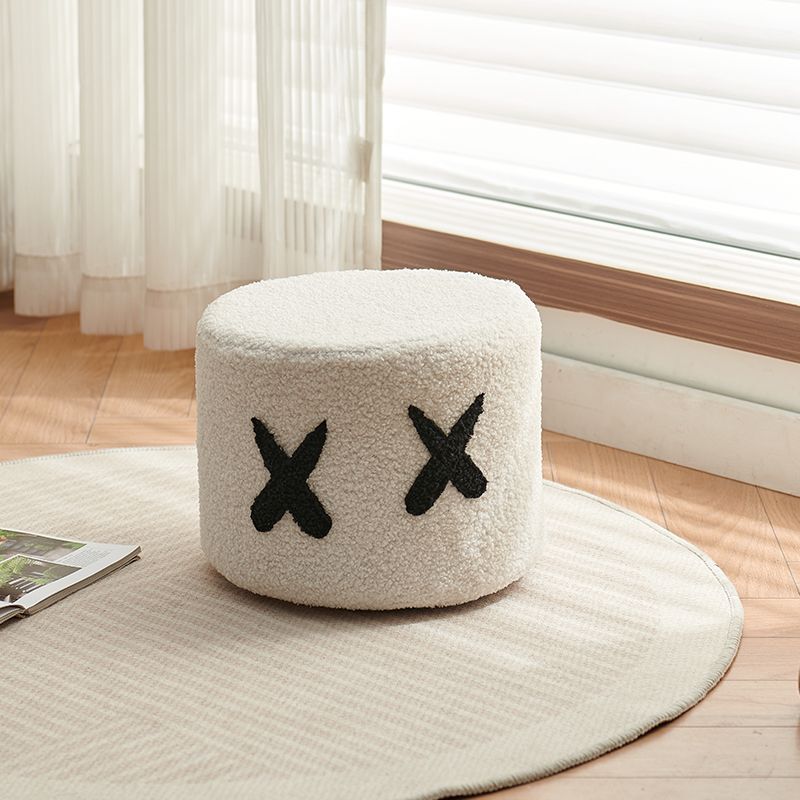 Contemporary Creative Kids Round Lamb Fleece Solid Wood Multi-layer Board Removable Washable Low Stool Backless Armless For Entryways Cuvalon