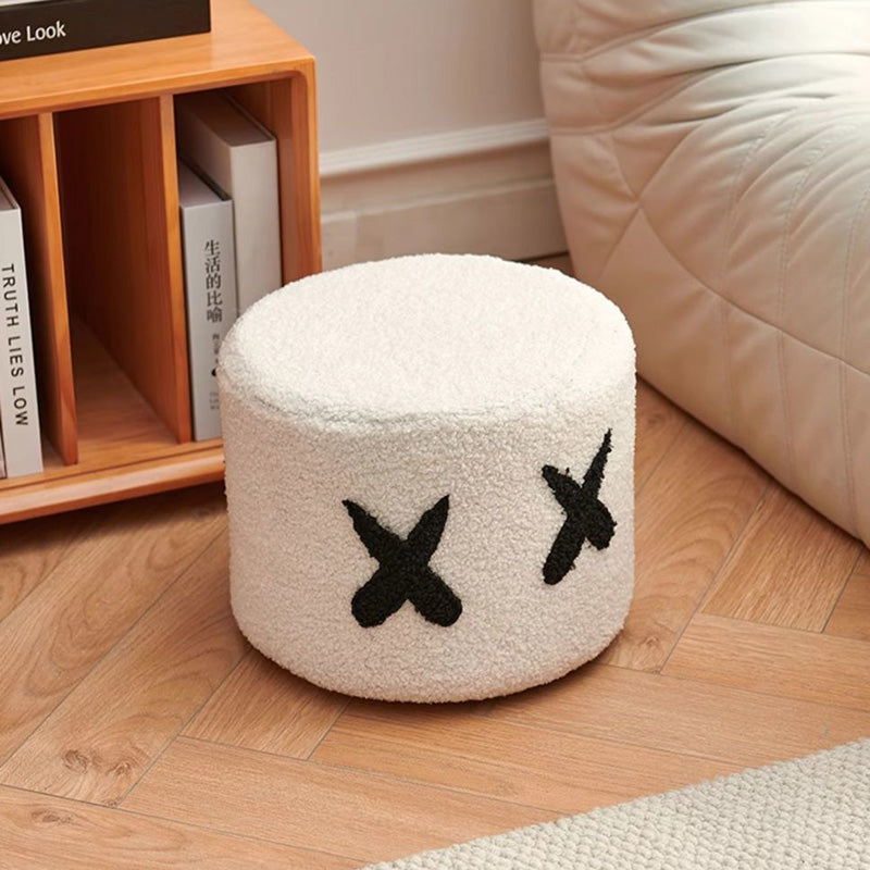 Contemporary Creative Kids Round Lamb Fleece Solid Wood Multi-layer Board Removable Washable Low Stool Backless Armless For Entryways Cuvalon