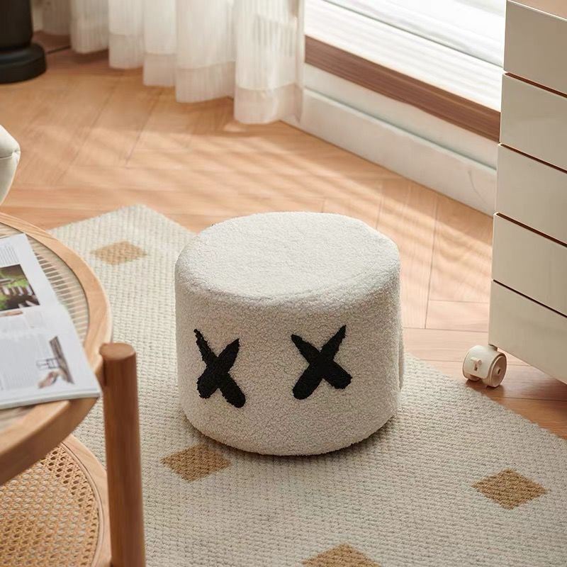 Contemporary Creative Kids Round Lamb Fleece Solid Wood Multi-layer Board Removable Washable Low Stool Backless Armless For Entryways Cuvalon