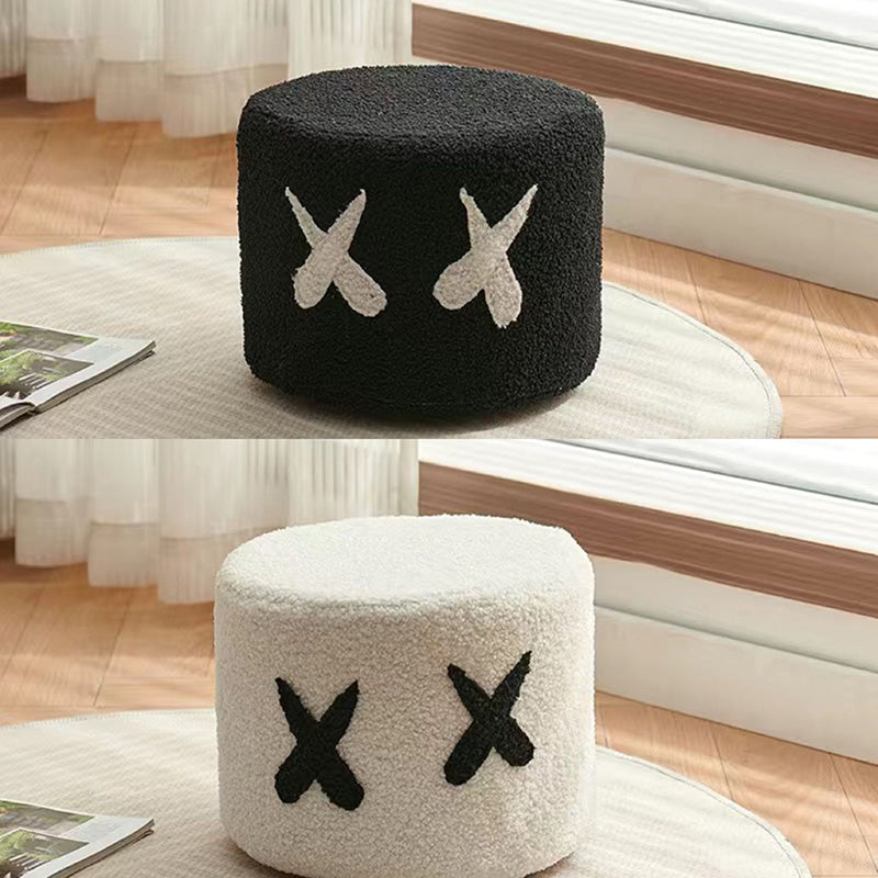 Contemporary Creative Kids Round Lamb Fleece Solid Wood Multi-layer Board Removable Washable Low Stool Backless Armless For Entryways Cuvalon