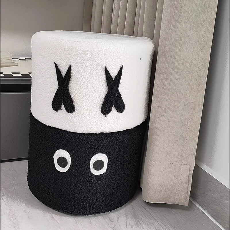 Contemporary Creative Kids Round Lamb Fleece Solid Wood Multi-layer Board Removable Washable Low Stool Backless Armless For Entryways Cuvalon