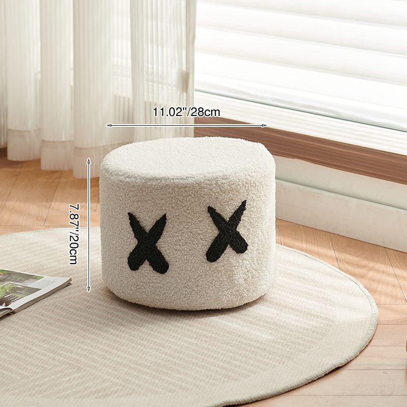 Contemporary Creative Kids Round Lamb Fleece Solid Wood Multi-layer Board Removable Washable Low Stool Backless Armless For Entryways Cuvalon