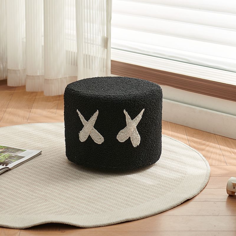 Contemporary Creative Kids Round Lamb Fleece Solid Wood Multi-layer Board Removable Washable Low Stool Backless Armless For Entryways Cuvalon