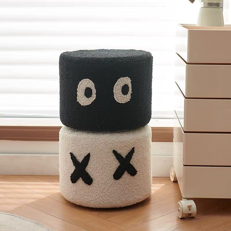 Contemporary Creative Kids Round Lamb Fleece Solid Wood Multi-layer Board Removable Washable Low Stool Backless Armless For Entryways Cuvalon