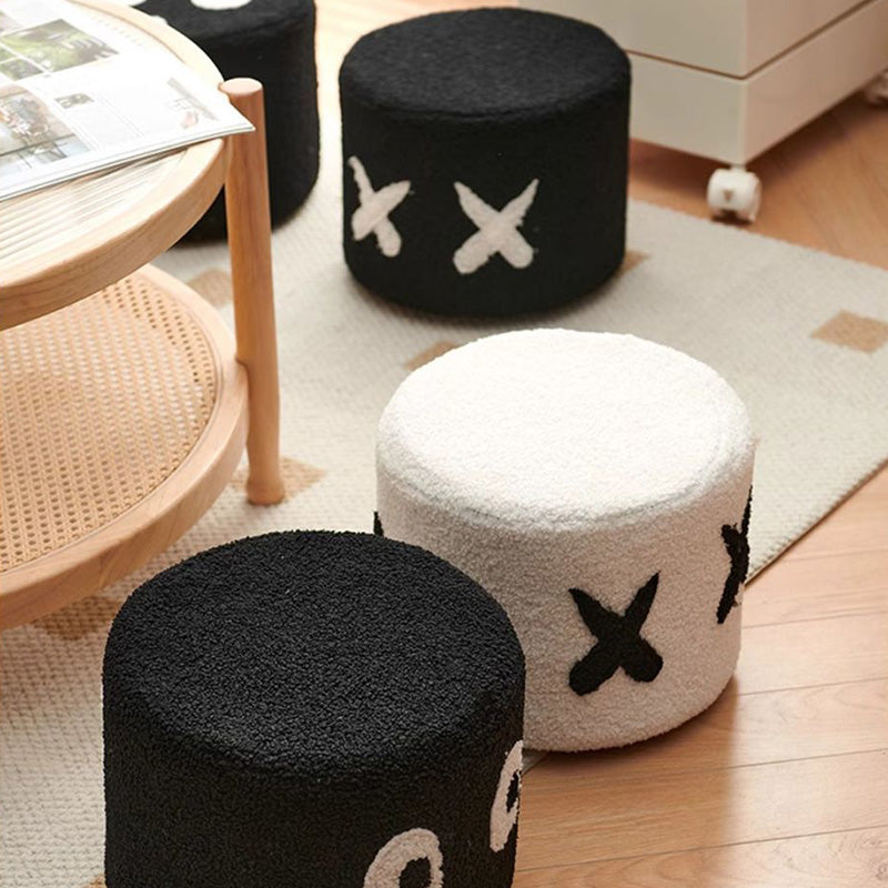 Contemporary Creative Kids Round Lamb Fleece Solid Wood Multi-layer Board Removable Washable Low Stool Backless Armless For Entryways Cuvalon