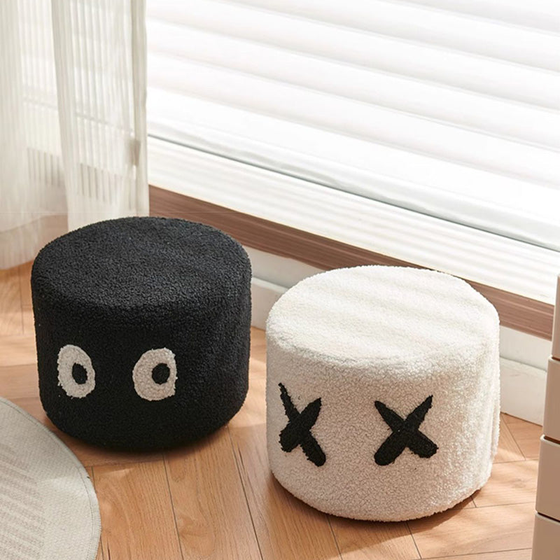 Contemporary Creative Kids Round Lamb Fleece Solid Wood Multi-layer Board Removable Washable Low Stool Backless Armless For Entryways Cuvalon