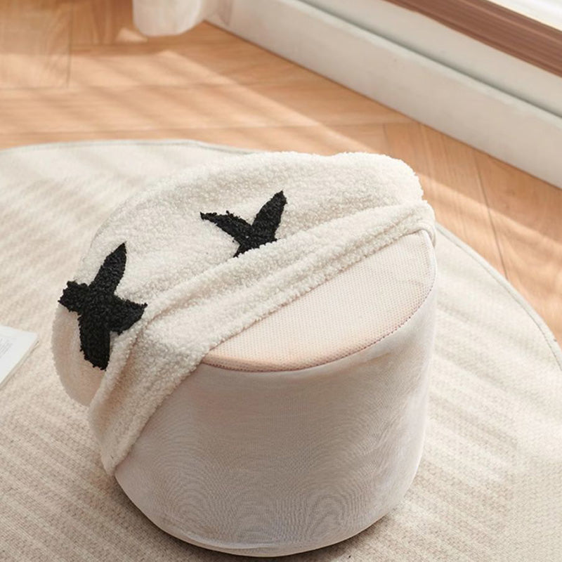 Contemporary Creative Kids Round Lamb Fleece Solid Wood Multi-layer Board Removable Washable Low Stool Backless Armless For Entryways Cuvalon