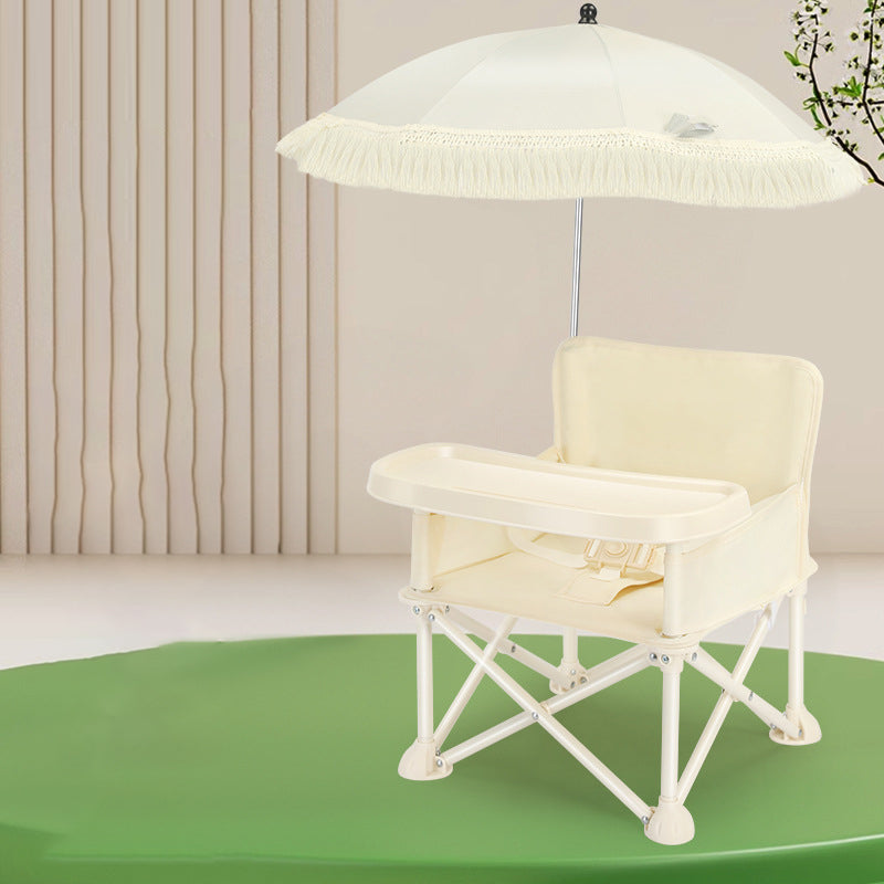 Modern Minimalist Oxford Fabric Square Kids Dining Chair Foldable High Chair With Backrest Armrests Tray For Garden & Restaurant Cuvalon