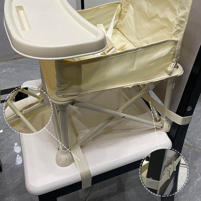 Modern Minimalist Oxford Fabric Square Kids Dining Chair Foldable High Chair With Backrest Armrests Tray For Garden & Restaurant Cuvalon