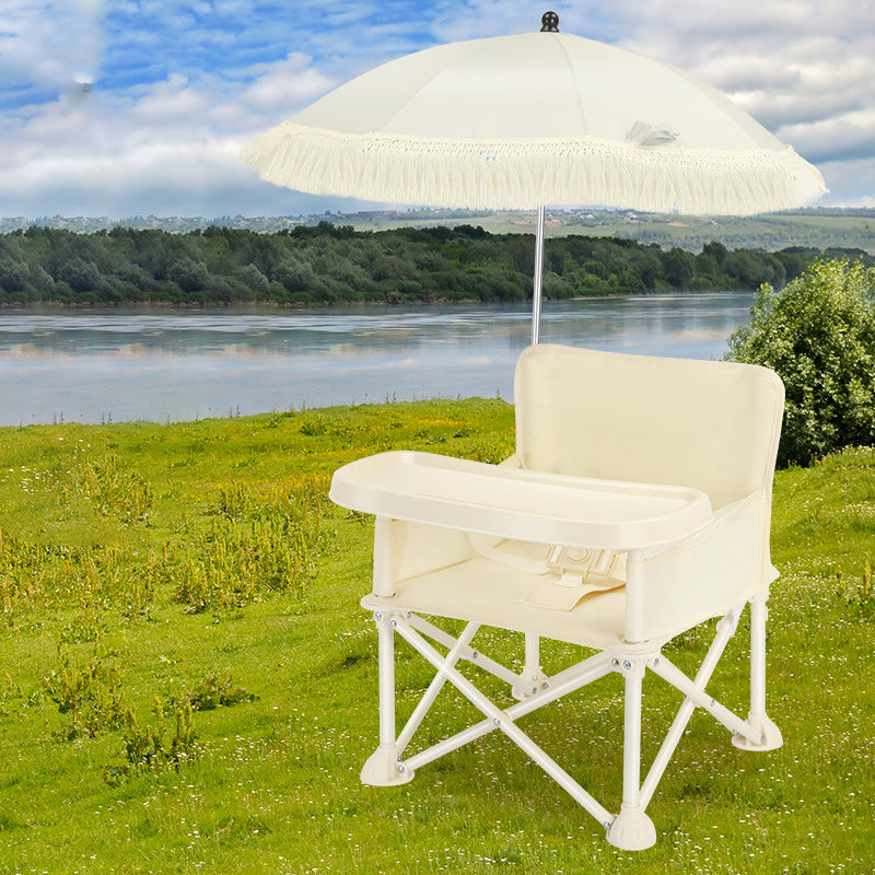 Modern Minimalist Oxford Fabric Square Kids Dining Chair Foldable High Chair With Backrest Armrests Tray For Garden & Restaurant Cuvalon