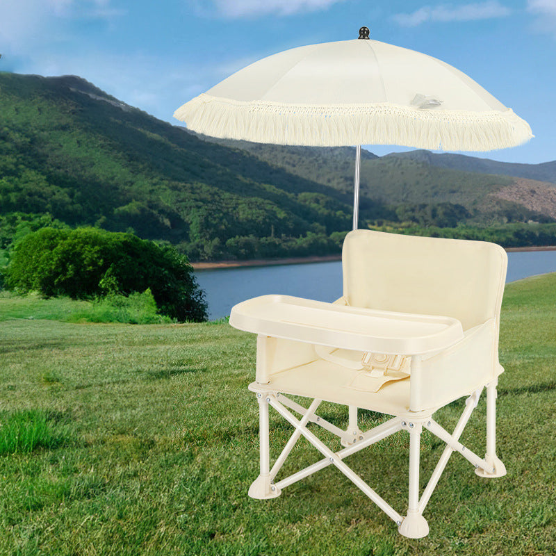 Modern Minimalist Oxford Fabric Square Kids Dining Chair Foldable High Chair With Backrest Armrests Tray For Garden & Restaurant Cuvalon