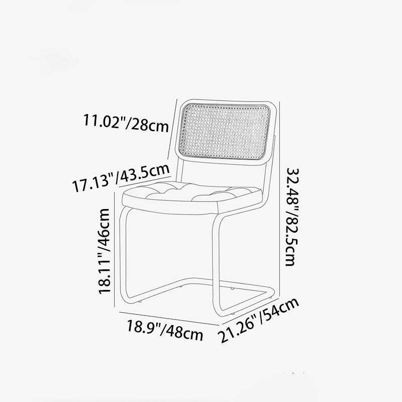 Traditional Vintage Arc Stainless Steel Leather Sponge Plastic Rattan Weaving Dining Chair Backrest Armless For Dining Room Cuvalon