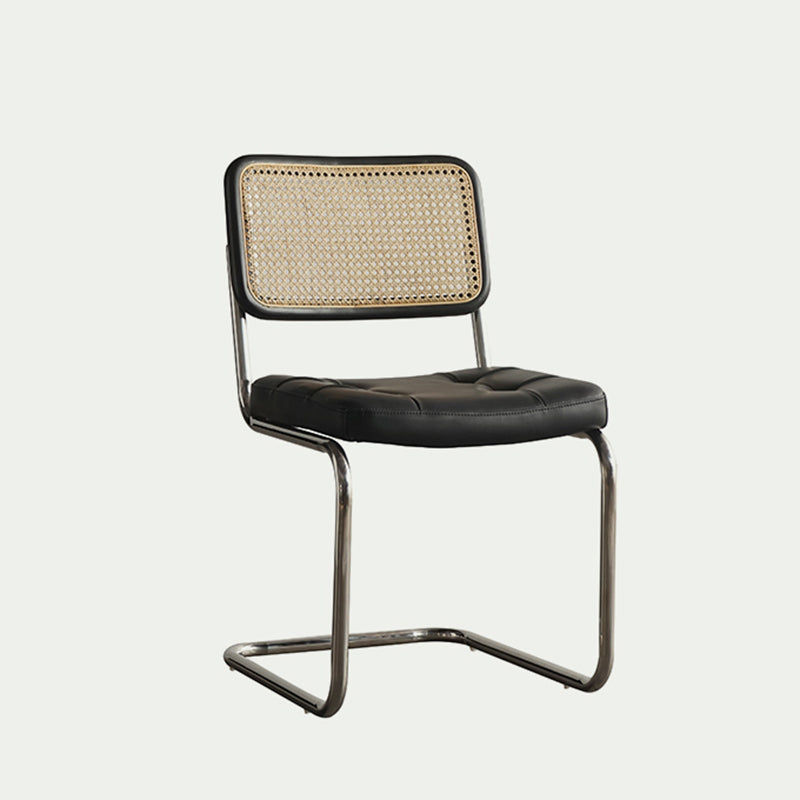 Traditional Vintage Arc Stainless Steel Leather Sponge Plastic Rattan Weaving Dining Chair Backrest Armless For Dining Room Cuvalon