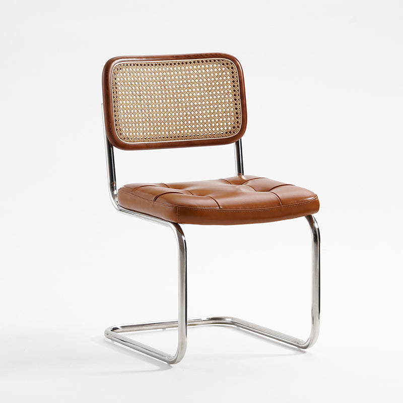 Traditional Vintage Arc Stainless Steel Leather Sponge Plastic Rattan Weaving Dining Chair Backrest Armless For Dining Room Cuvalon