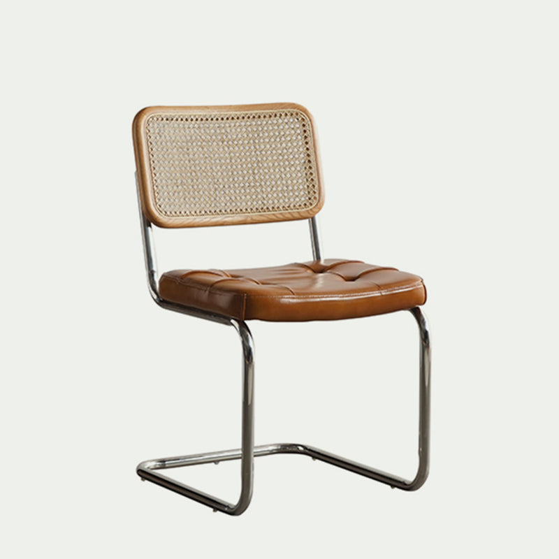 Traditional Vintage Arc Stainless Steel Leather Sponge Plastic Rattan Weaving Dining Chair Backrest Armless For Dining Room Cuvalon
