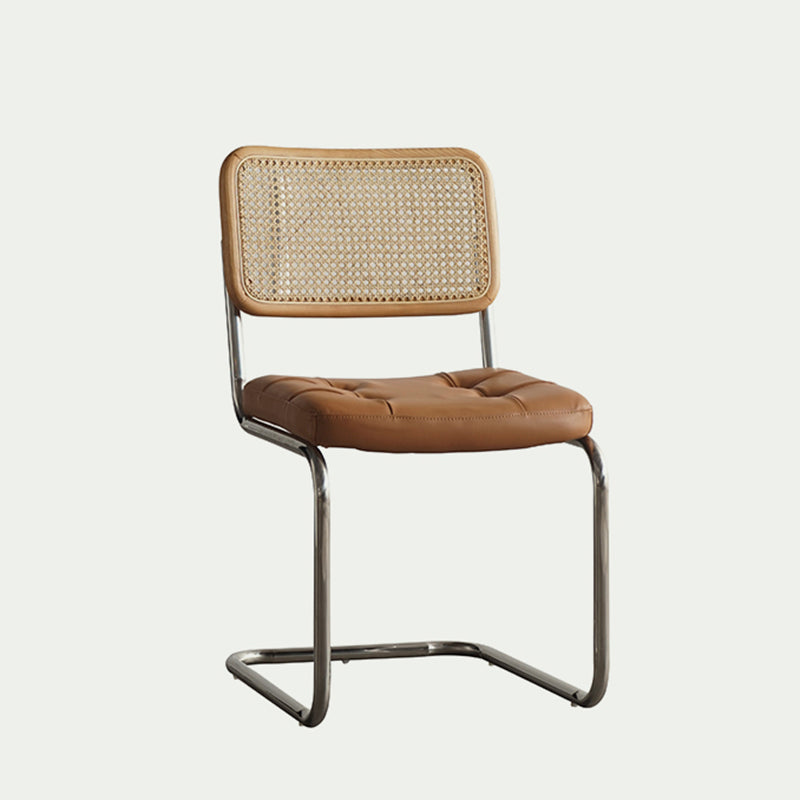 Traditional Vintage Arc Stainless Steel Leather Sponge Plastic Rattan Weaving Dining Chair Backrest Armless For Dining Room Cuvalon
