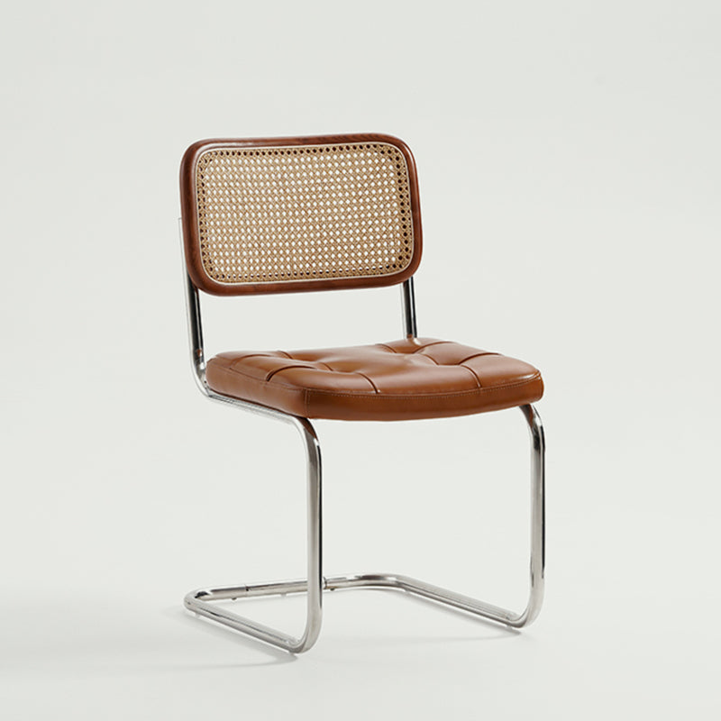 Traditional Vintage Arc Stainless Steel Leather Sponge Plastic Rattan Weaving Dining Chair Backrest Armless For Dining Room Cuvalon