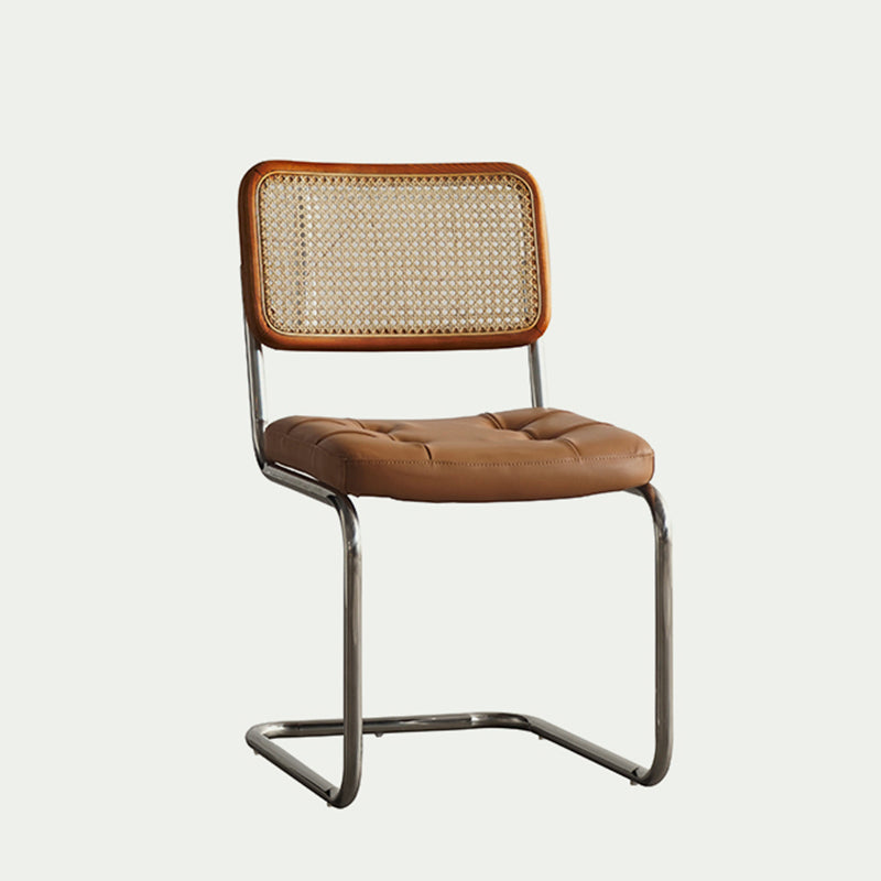 Traditional Vintage Arc Stainless Steel Leather Sponge Plastic Rattan Weaving Dining Chair Backrest Armless For Dining Room Cuvalon