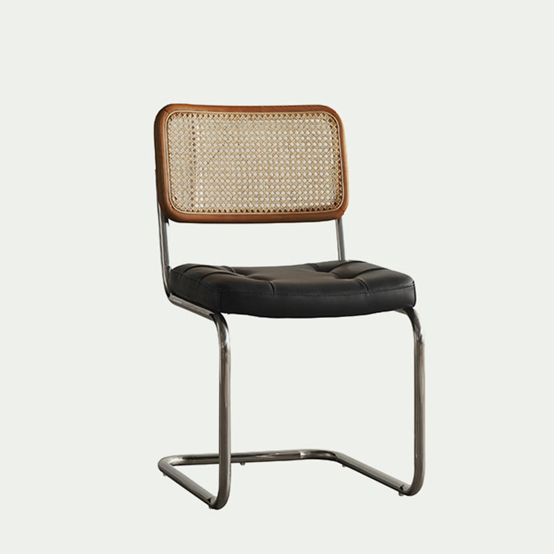 Traditional Vintage Arc Stainless Steel Leather Sponge Plastic Rattan Weaving Dining Chair Backrest Armless For Dining Room Cuvalon