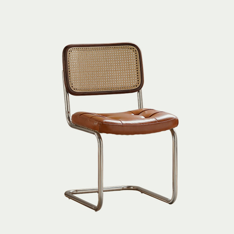 Traditional Vintage Arc Stainless Steel Leather Sponge Plastic Rattan Weaving Dining Chair Backrest Armless For Dining Room Cuvalon