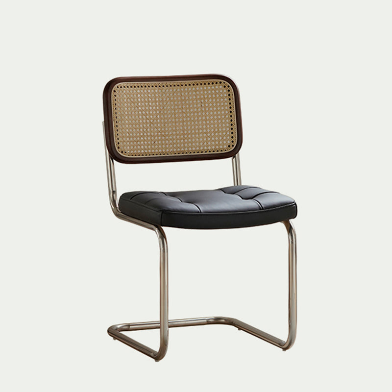 Traditional Vintage Arc Stainless Steel Leather Sponge Plastic Rattan Weaving Dining Chair Backrest Armless For Dining Room Cuvalon