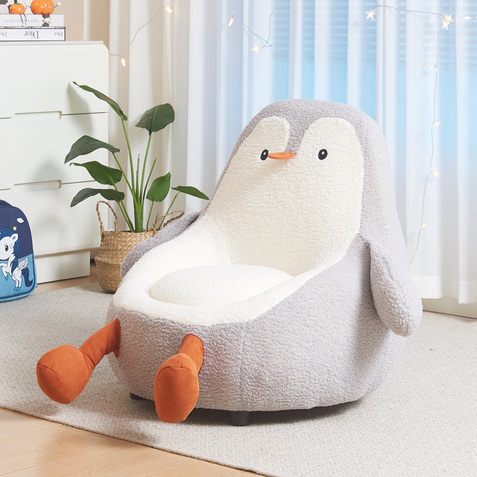 Contemporary Creative Kids Avocado-shaped Penguin-shaped Sponge Lambswool Accent Chair Backrest Armless For Living Room Cuvalon
