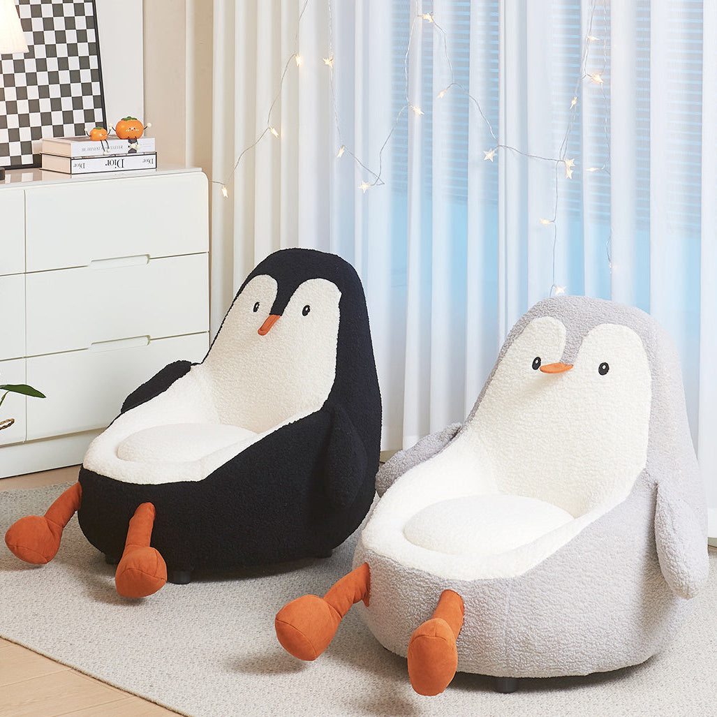Contemporary Creative Kids Avocado-shaped Penguin-shaped Sponge Lambswool Accent Chair Backrest Armless For Living Room Cuvalon