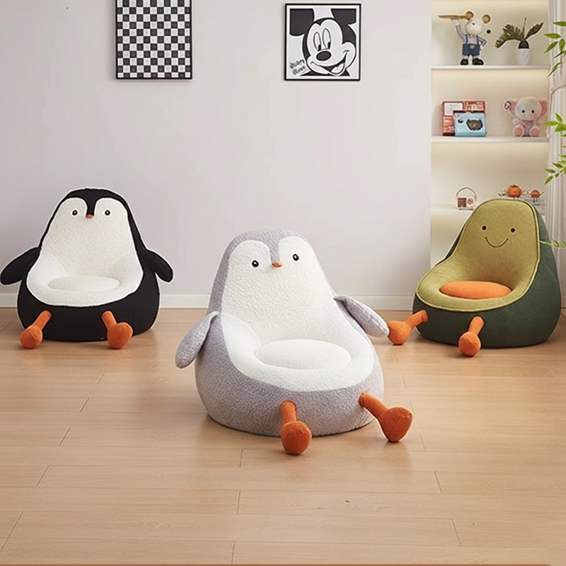 Contemporary Creative Kids Avocado-shaped Penguin-shaped Sponge Lambswool Accent Chair Backrest Armless For Living Room Cuvalon