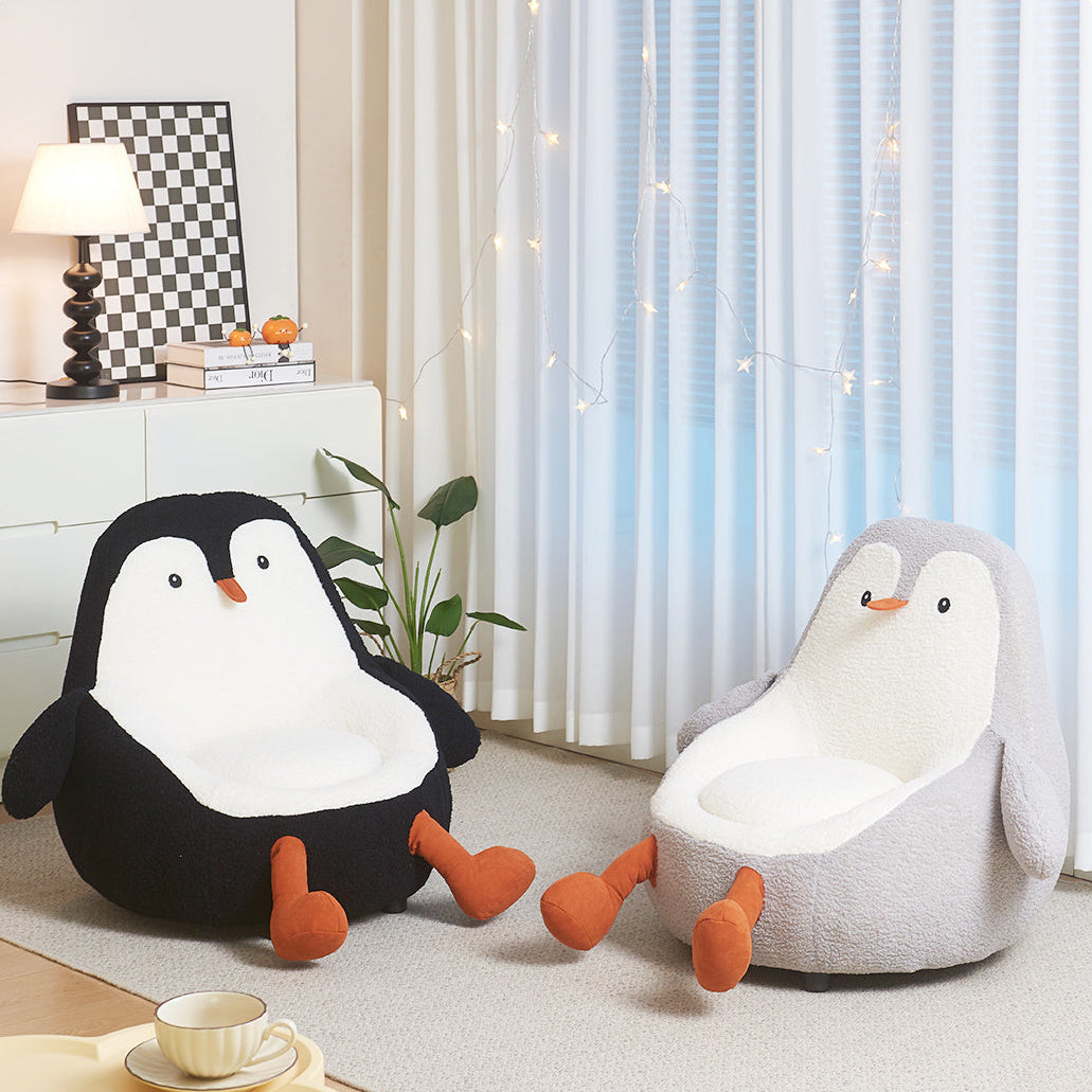 Contemporary Creative Kids Avocado-shaped Penguin-shaped Sponge Lambswool Accent Chair Backrest Armless For Living Room Cuvalon
