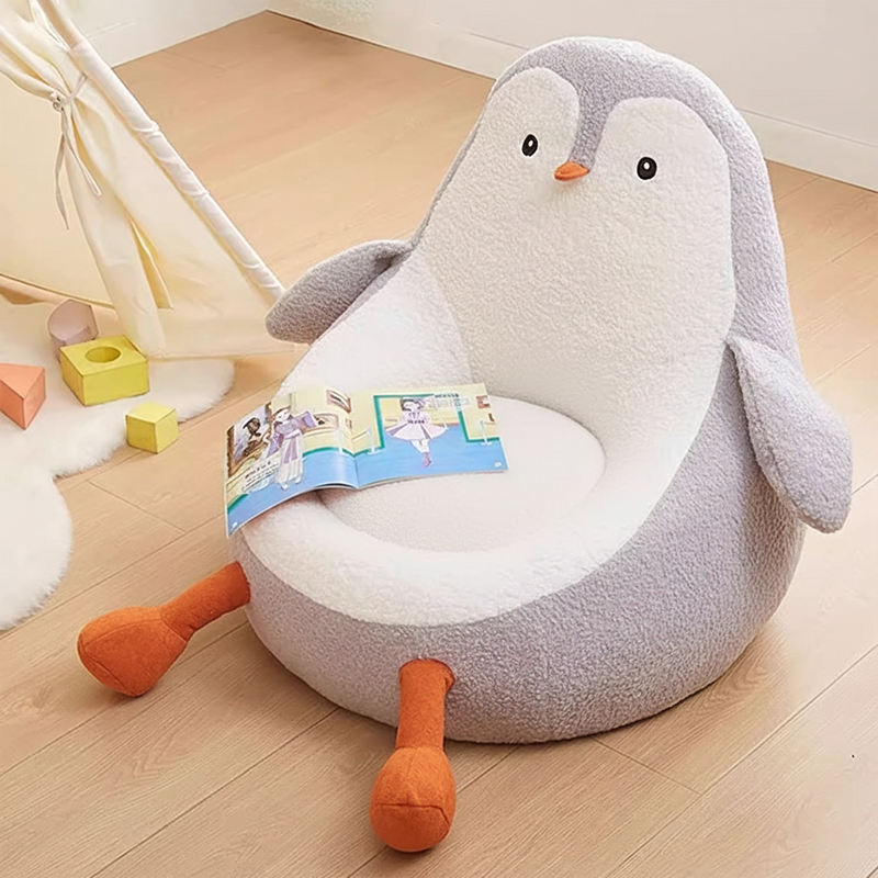 Contemporary Creative Kids Avocado-shaped Penguin-shaped Sponge Lambswool Accent Chair Backrest Armless For Living Room Cuvalon