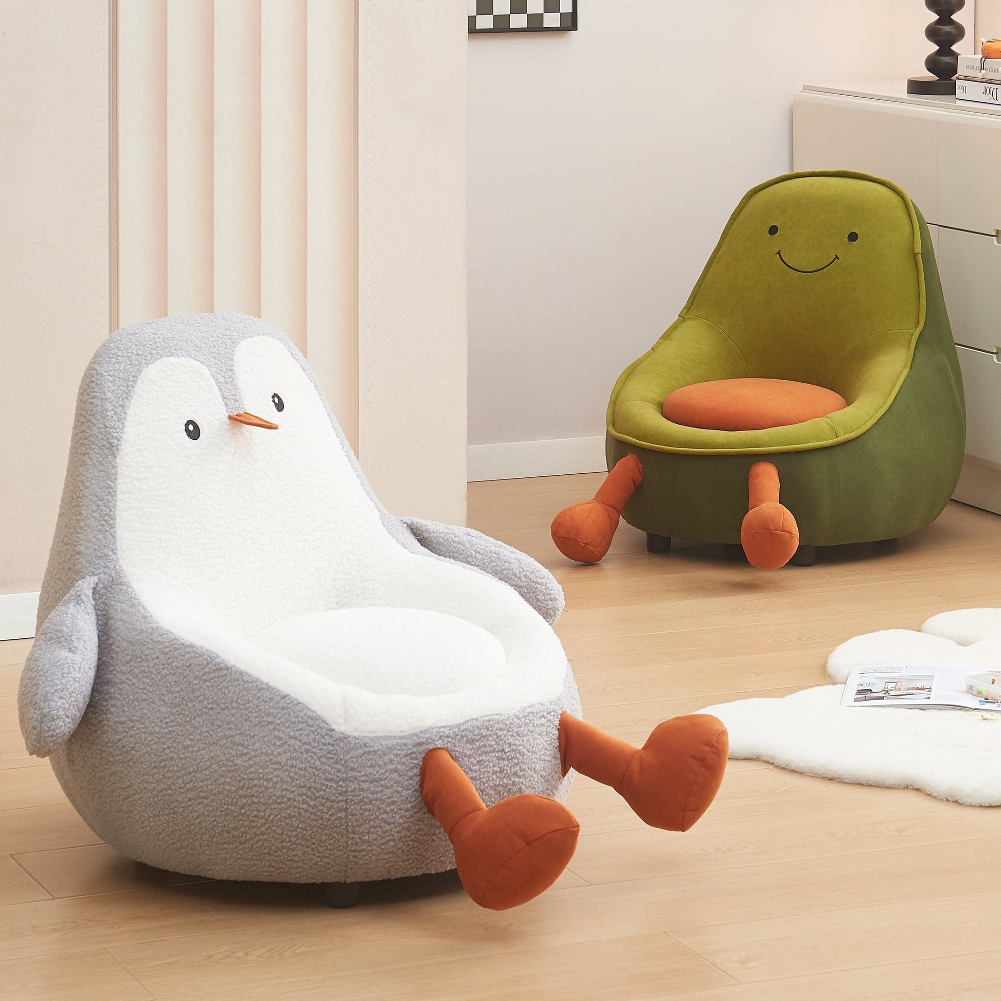Contemporary Creative Kids Avocado-shaped Penguin-shaped Sponge Lambswool Accent Chair Backrest Armless For Living Room Cuvalon