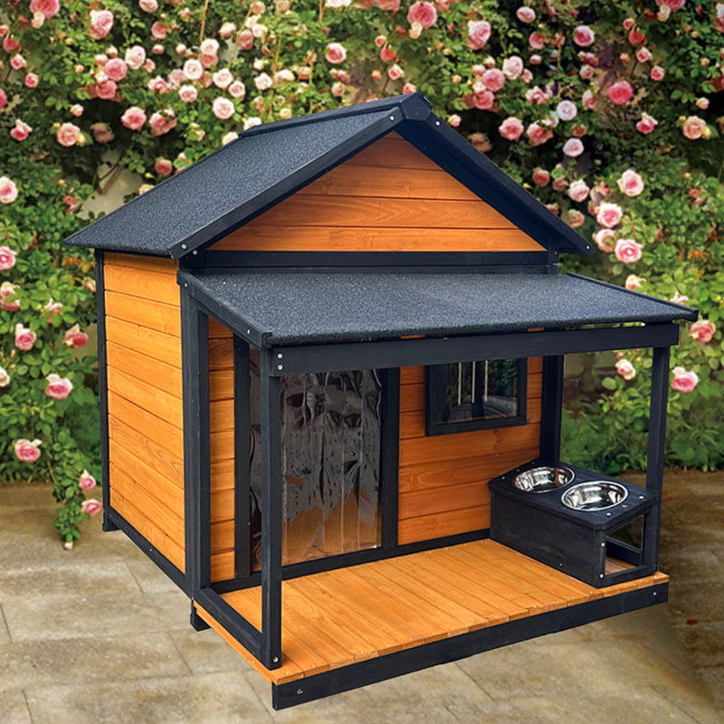 Modern Minimalist House-Shaped Cedar Wood Asphalt Stainless Steel Plastic Outdoor Waterproof Dog House Cat Bed With Balcony For Garden Cuvalon