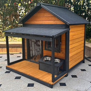 Modern Minimalist House-Shaped Cedar Wood Asphalt Stainless Steel Plastic Outdoor Waterproof Dog House Cat Bed With Balcony For Garden Cuvalon