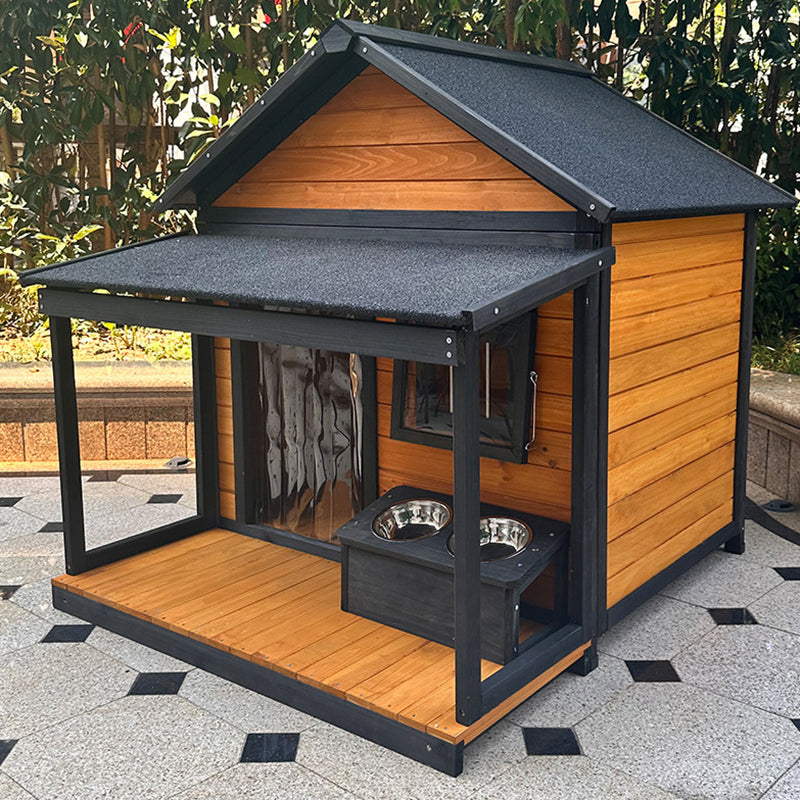 Modern Minimalist House-Shaped Cedar Wood Asphalt Stainless Steel Plastic Outdoor Waterproof Dog House Cat Bed With Balcony For Garden Cuvalon